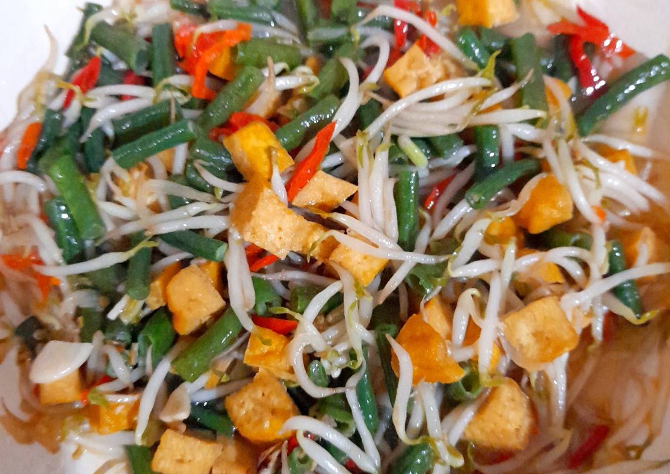 Tumis kacang panjang tahu toge