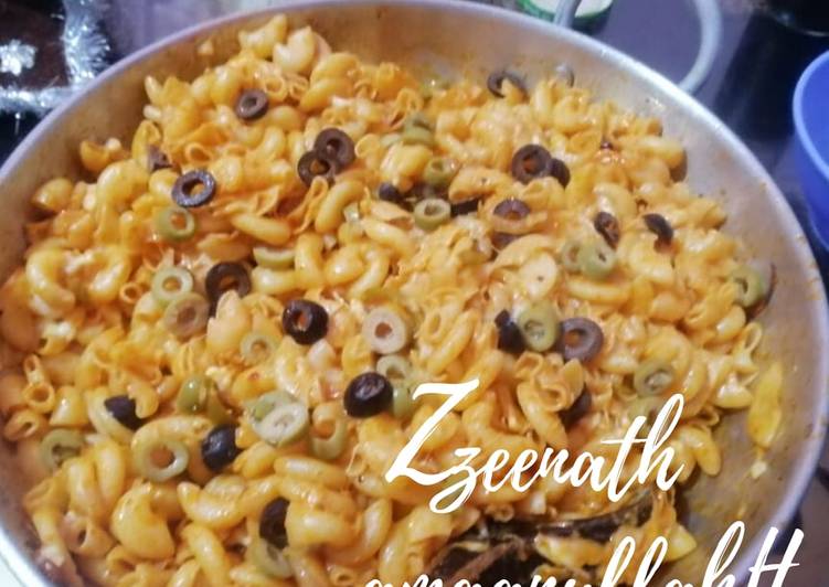 Olives Loaded Cheesy Desi Style Macaroni