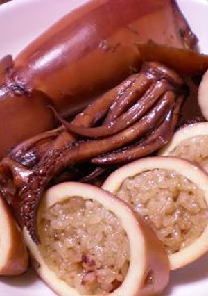 A picture of Ikameshi (Stuffed Squid with Tentacles).