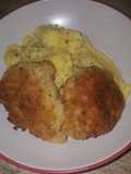 Polenta con filete de soja rebozado