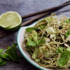 A picture of Green soba noodle salad with Asian pesto.