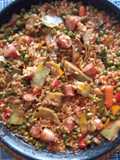 Arròs de salchicha con verduras