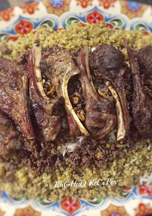 A picture of Lamb Chops with Freekeh and Rice Flavored with Mastic.