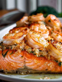 Una foto de Salmón relleno de camarones