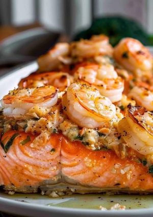 Una foto de Salmón relleno de camarones