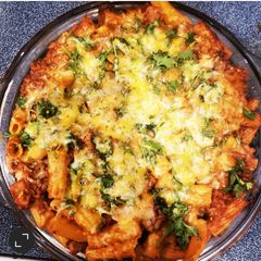 A picture of RIGATONI pasta bake W/Homemade PASTA SAUCE.