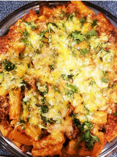 A picture of RIGATONI pasta bake W/Homemade PASTA SAUCE.
