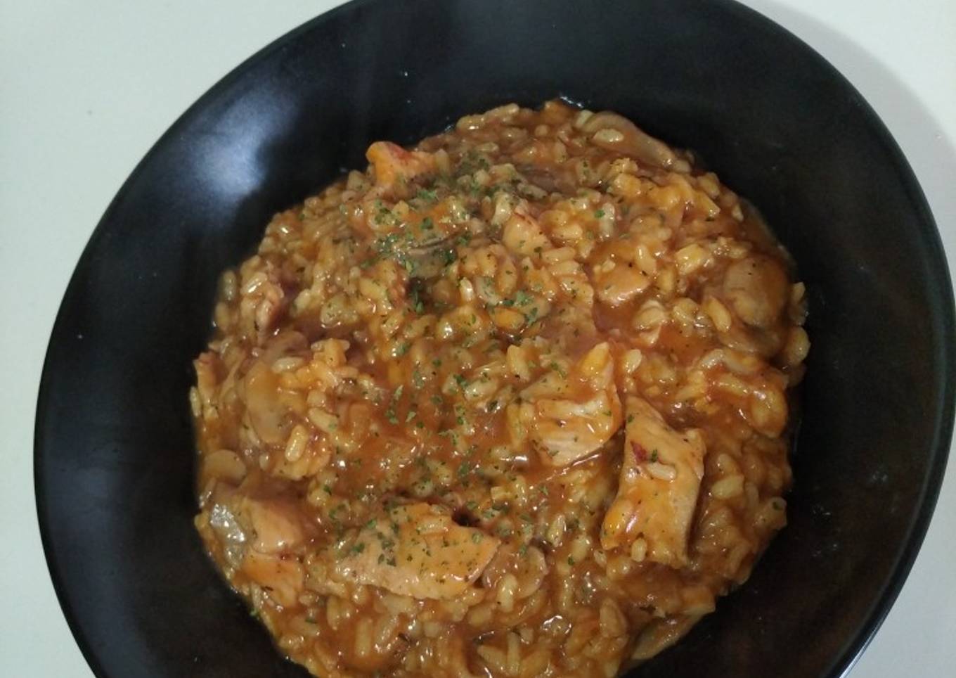 Arroz meloso con pollo y champiñones