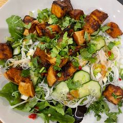Miso tofu and squash salad A picture of Miso tofu and squash salad.