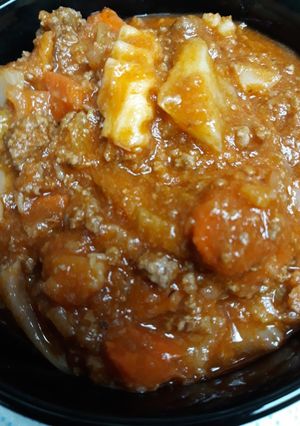 A picture of Beef, Bacon, and Vegetable Soup.