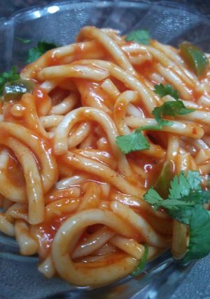 A picture of Spicy Chilli Spaghetti (Jain and Regular).