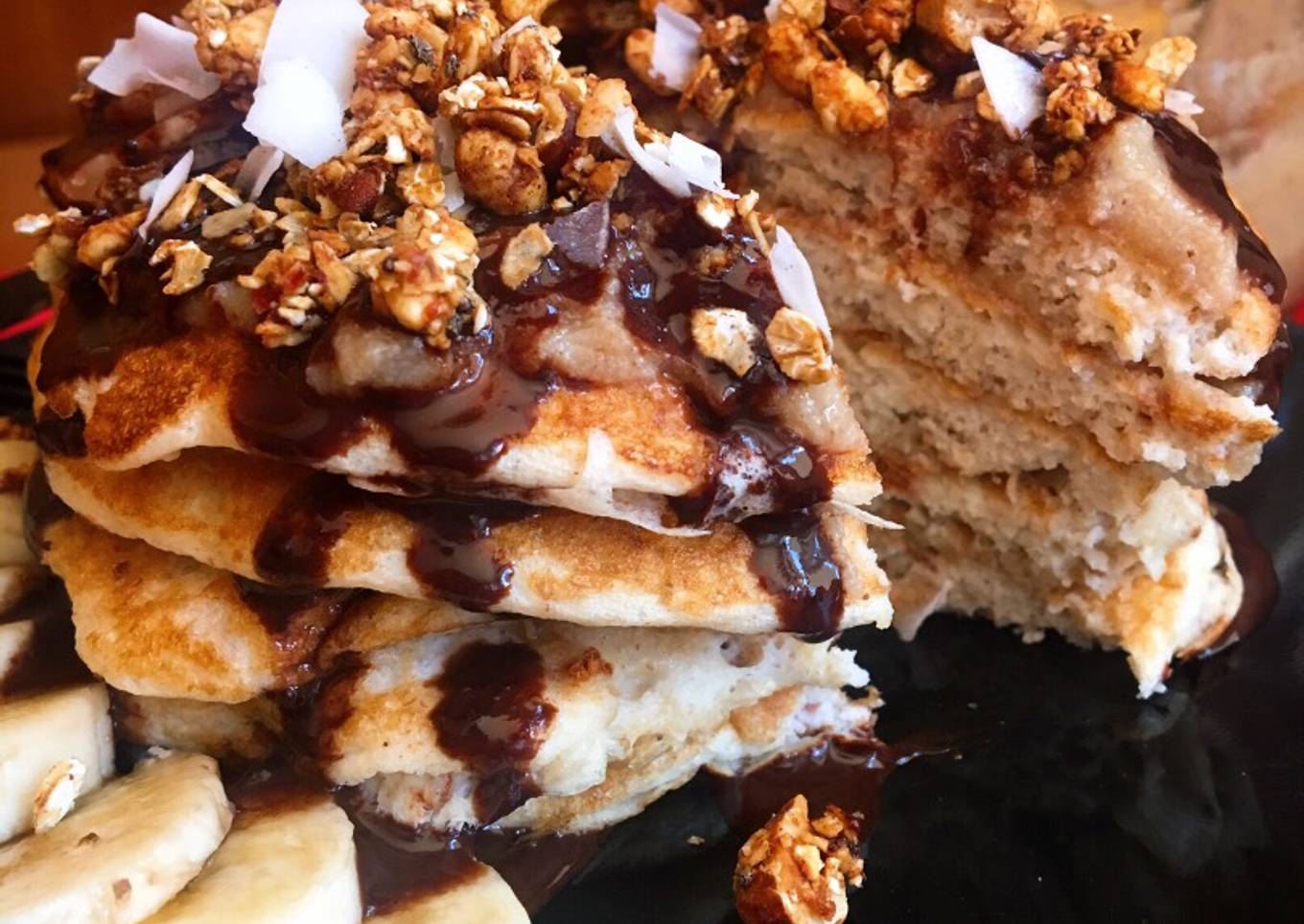 Tortitas con Dulce de leche y sirope de chocolate saludables