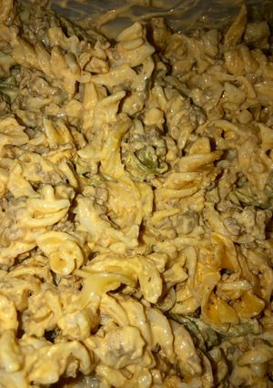 A picture of Cheesy beefy ranch pasta.