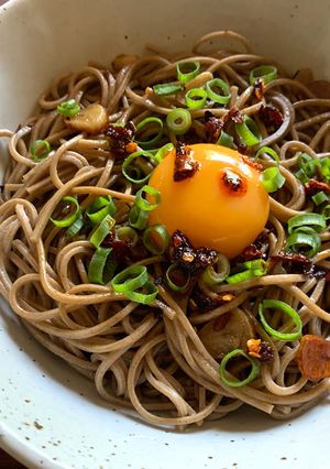 A picture of Soba Noodles with Garlic Chilli Oil.