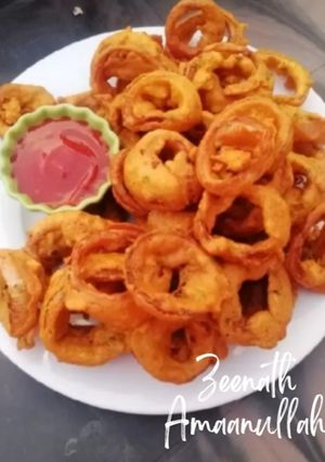 A picture of Gram Flour coated Onion Rings/Besani Onion Rings.
