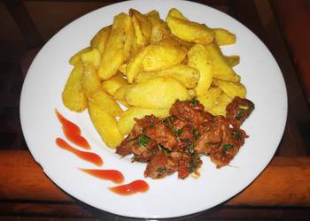 How to Cook Yummy Potato wedges and fried goat meat