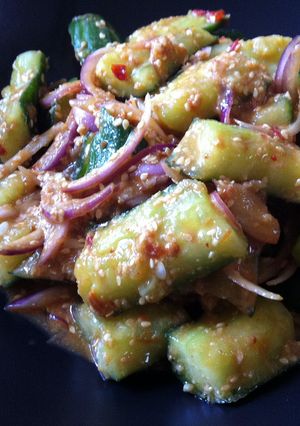 A picture of Cucumber Salad with Spicy Miso Dressing.