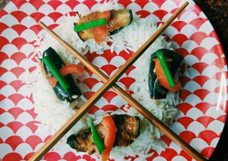 Step-by-Step Guide to Make Super Quick Homemade Brinjal sushi with rice