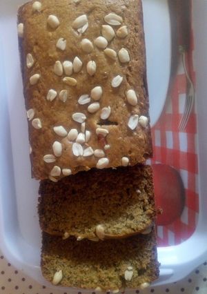 A picture of #bakeabread# Banana bread with groundnut topping.