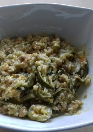 A picture of Sausage and zucchini risotto.