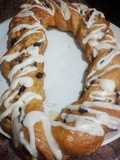 Rosca de Reyes Filled with Dried Fruit and Cream Cheese Glaze