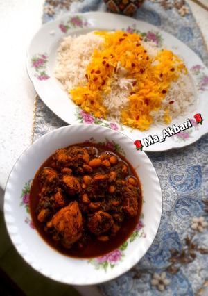 عکسی از دستور 🎀خورشت قورمه‌سبزی با مرغ و لوبیا چیتی