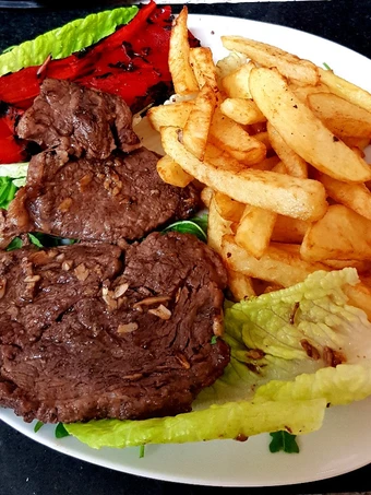 Easy Steps to Make Recipe My Rib eye Steak Roasted Pepper &amp; Chips that is Delicious, Appealing}