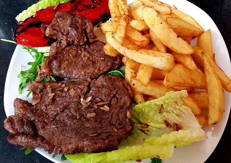 Step-by-Step Guide to Prepare Speedy My Rib eye Steak Roasted Pepper &amp; Chips