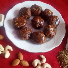 A picture of Carom seeds and jaggery ladoo.