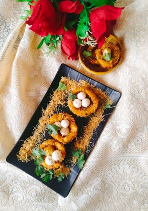 A picture of BIRD NEST SNACK (paneer 😋 potato Birds Nest 🕊️ veg snacks).