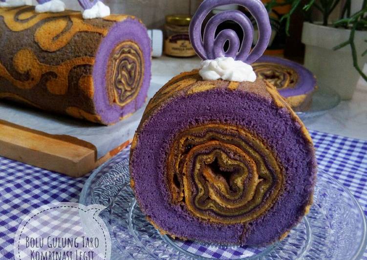 Resep Bolu Gulung / Roll Cake Taro Kombinasi Legit yang Enak