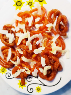 A picture of Rava coconut jalebi.