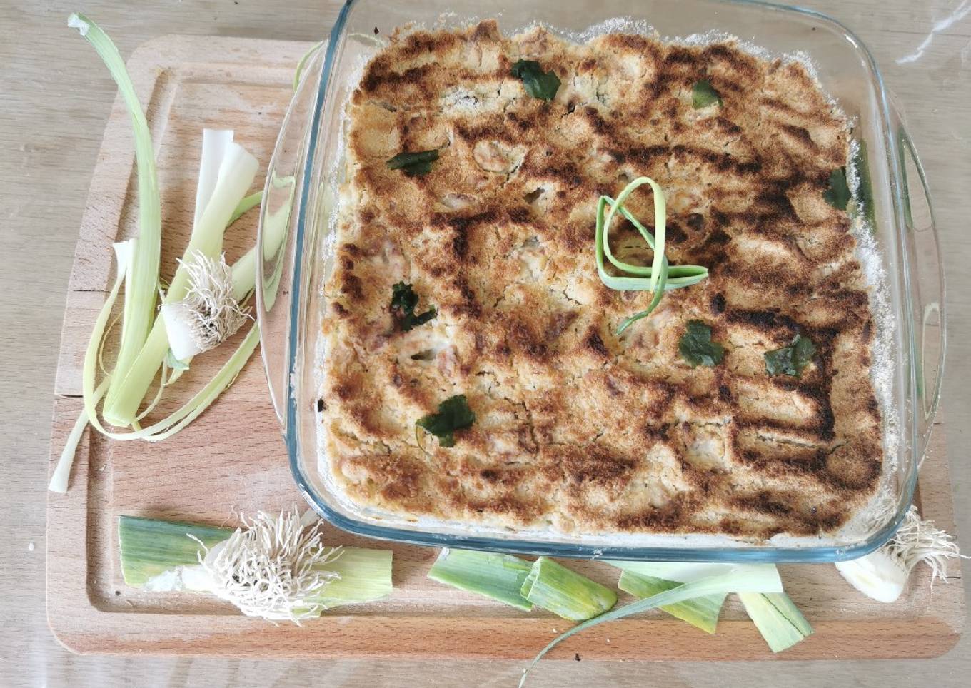 Crumble de poireaux et cabillaud