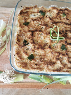 Une photo de Crumble de poireaux et cabillaud