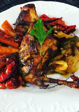 Una foto de Conejo al horno con verduras