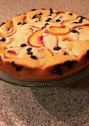 A picture of Peach and Blueberry Coffee Cake.