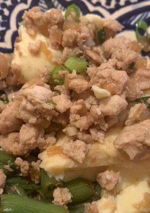 A picture of Steam egg with minced chicken breast sauce (Taiwanese Style) 肉末蒸蛋.