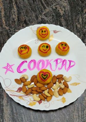 A picture of Emoji mango kalakand ladoo.