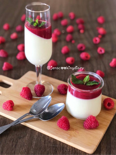 A picture of Vanilla Panna Cotta with Raspberry Sauce.
