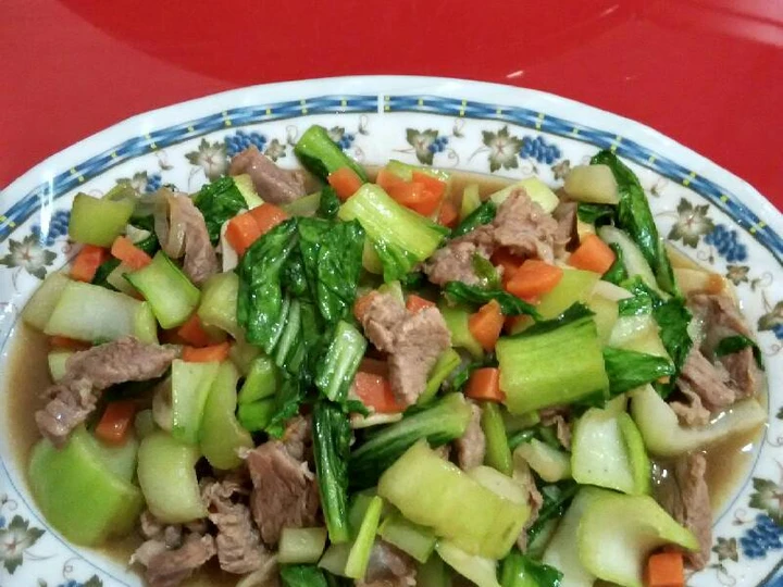 Langkah Mudah untuk Menyiapkan Resep daging sapi,cah sawi sendok,wortel,labu siam(saos tiram) Anti Ribet, Sempurna