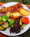 Costilla de cordero con verduras al horno