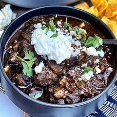 A picture of New Mexico Hatch Green Chili with Wagyu Beef.