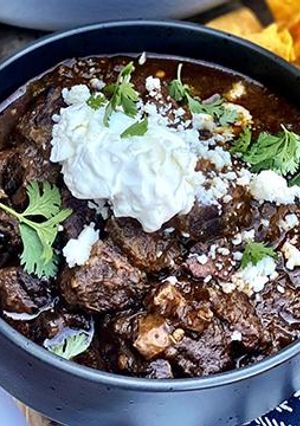 A picture of New Mexico Hatch Green Chili with Wagyu Beef.