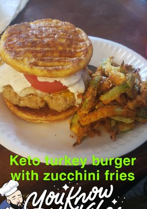 A picture of Keto Turkey Burger with Zucchini Fries.
