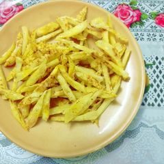 A picture of Rj special French fries in microwave.