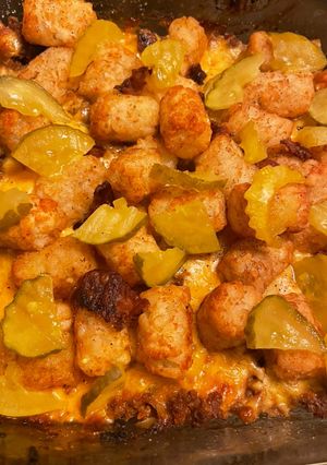 A picture of Bacon cheeseburger tater tot casserole.