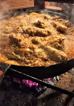 Una foto de Pollo al disco, con vegetales y arroz 🥘