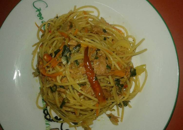 Resep Spaghetti tuna pedas yang Enak Banget