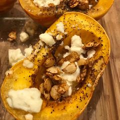 A picture of Pumpkin with feta and toasted pumpkin seeds.
