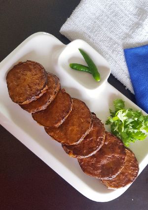 A picture of Eggplant fry/ Baigan fry/ Aubergine pan fry.